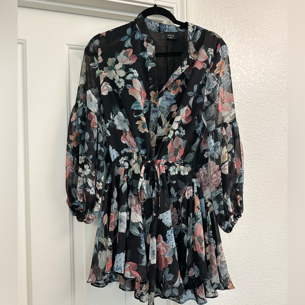 Vici Black Floral Sheer Top